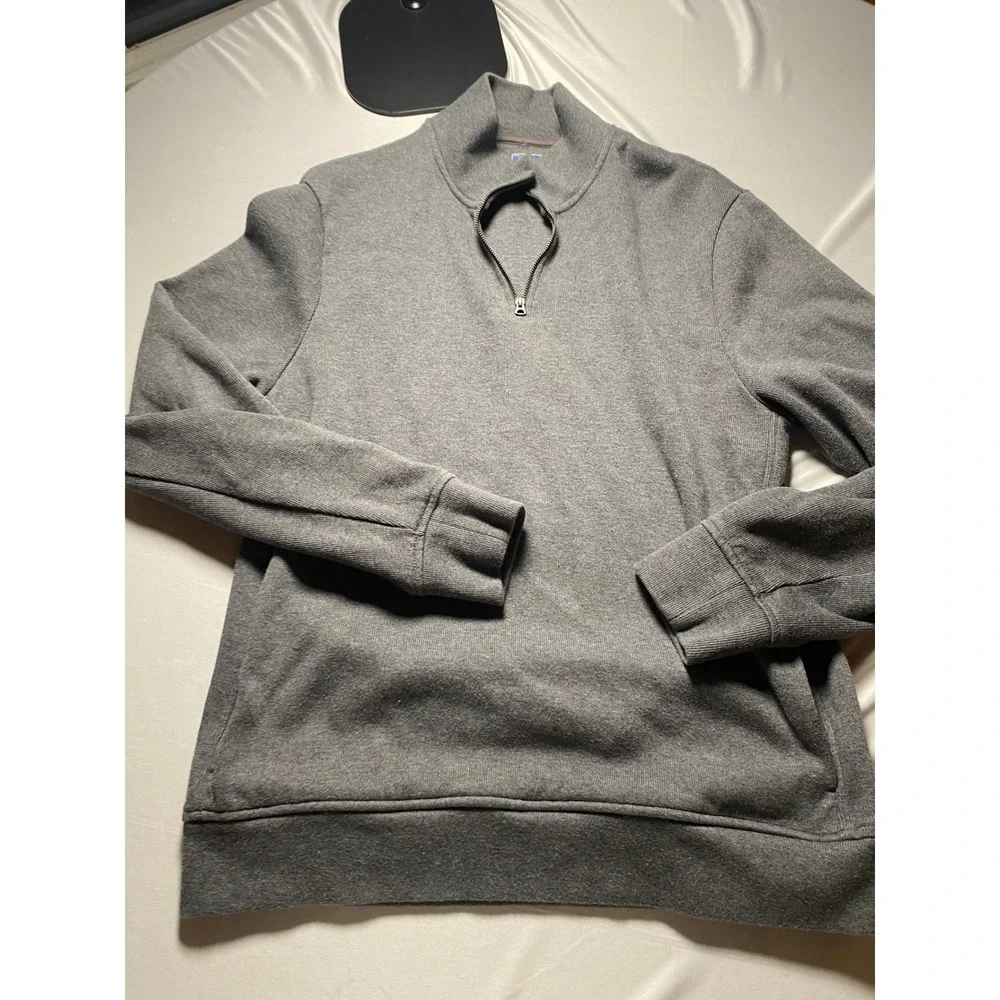 J. Crew Vintage Fleece Mens Large Gray Quarter Zip Pullover Sweatshirt RN77388
